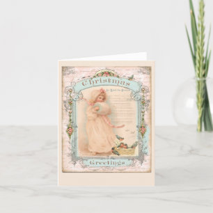 Little Girl Pastel Christimas with Birds Tack Kort