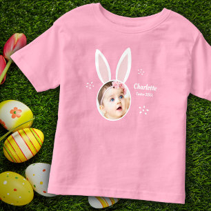 Little Girl Photo with Bunny Öron och Namn Påsk T Shirt