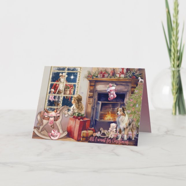 Little Girl, Pink Cowboy Boots for Christmas Card Helgkort (Framsida)