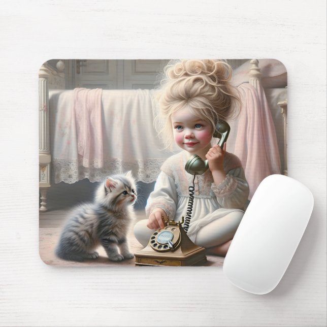 Little Girl pratar på telefon Musmatta (Med mus)