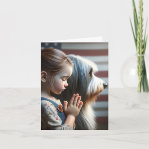 Little Girl Praying with Bearded Collie Kort