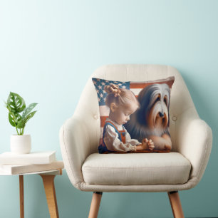 Little Girl Praying with Bearded Collie Kudde