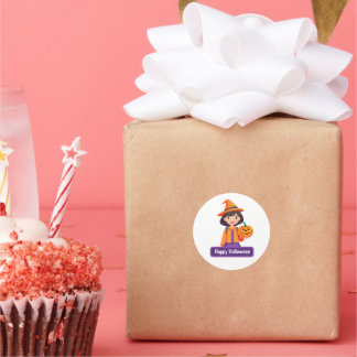 Little Girl Pumpkin Bus eller godis Runt Klistermärke