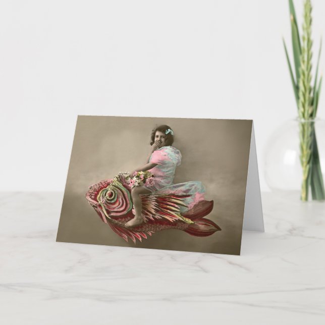 Little Girl Riding a Fish Kort (Framsida)