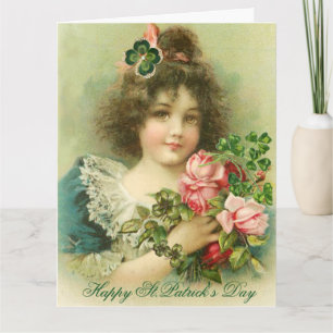 Little Girl Ro och Shamrocks St.Patrick's Day Kort