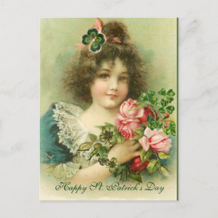 Little Girl Ro och Shamrocks St.Patrick's Day Vykort