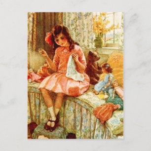 Little Girl Sewing Vykort