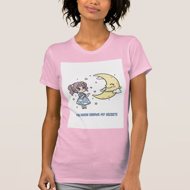 Little Girl Sharing Secrets With the Moon T Shirt (Framsida)