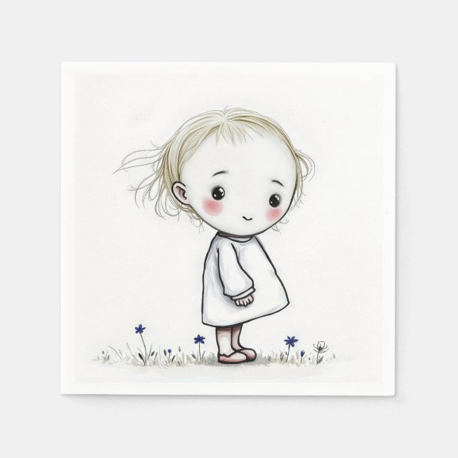 Little Girl Sketch in Wildblommor Pappersservett (Framsidan)