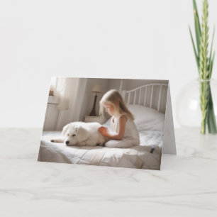 Little Girl som bönar med Hund Kort