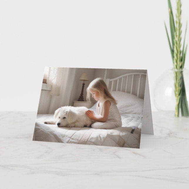 Little Girl som bönar med Hund Kort (Framsida)