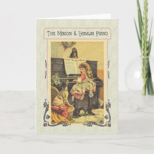 Little Girl Spela Piano till Hund Kort