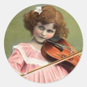 Little Girl spelar Violiin Sticker Runt Klistermärke