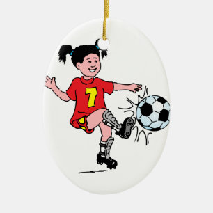 Little Girl Speling Soccer Julgransprydnad Keramik