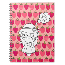 Little Girl Thinking of Strawbär Anteckningsbok
