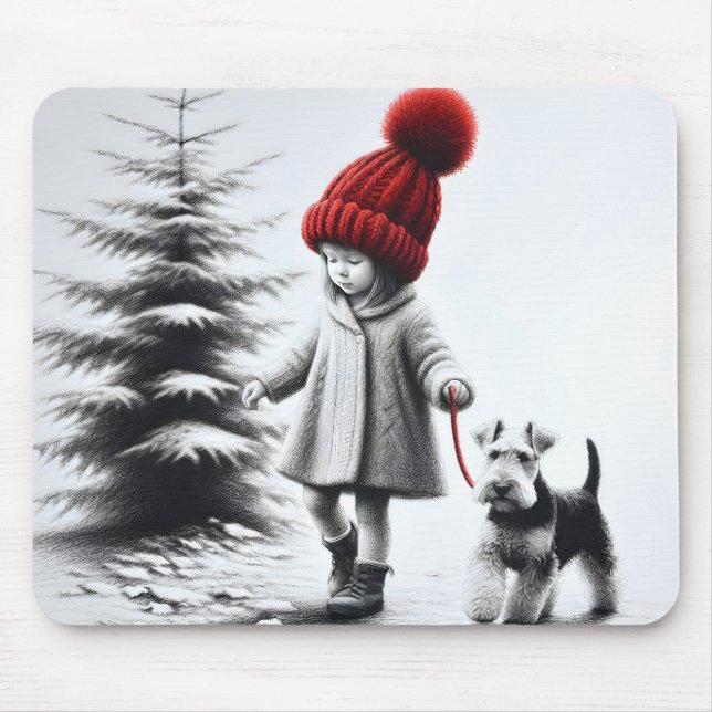 Little Girl Walking a Welsh Terrier Musmatta (Framsidan)