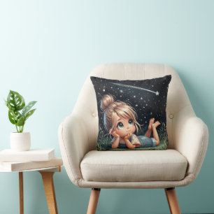 Little Girl Watching Star Kudde