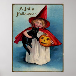 Little Girl Witch with her Black Cat Poster