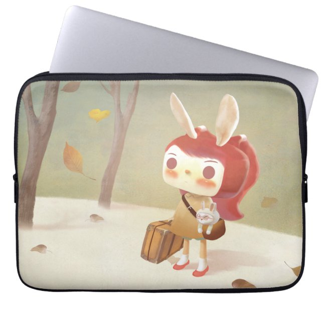 Little Girl with A Suitcase Borttappad in Forest Laptop Fodral (Framsidan)