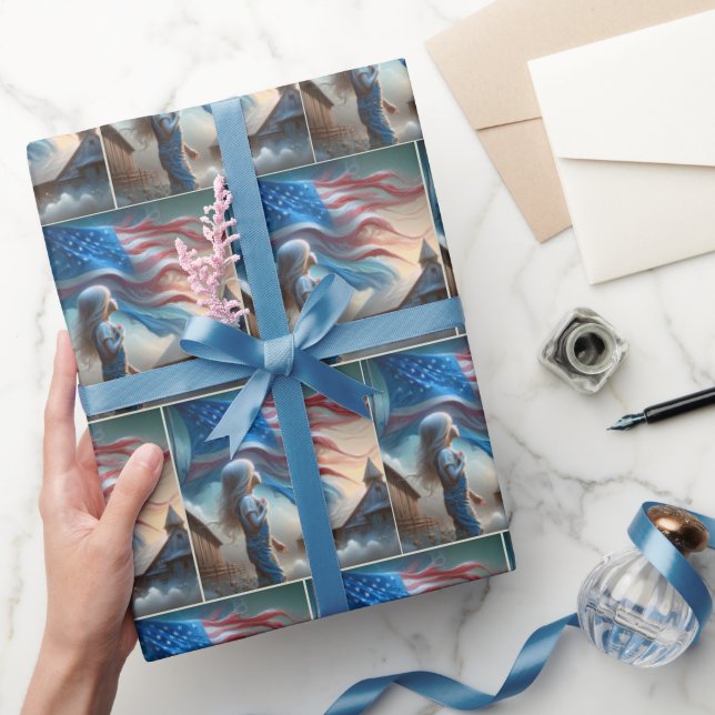 Little Girl with American Flagga Presentpapper (Gifting)