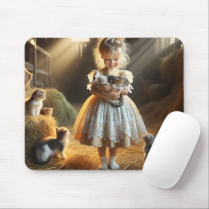 Little Girl with Barn Kittens Musmatta