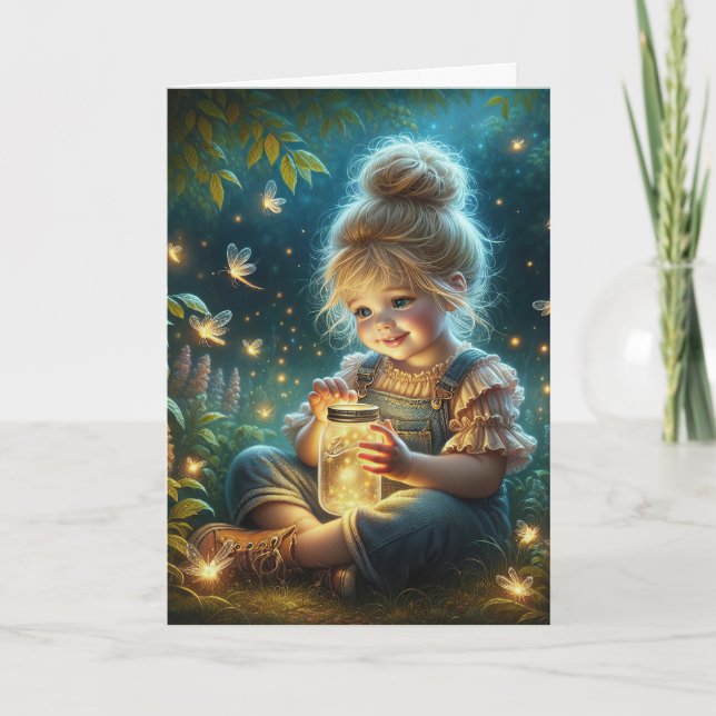 Little Girl with Burk of Fireflies Kort (Framsida)
