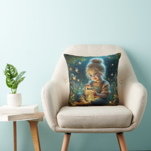 Little Girl with Burk of Fireflies Kudde