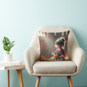Little Girl with Calf in Sunbeams Kudde
