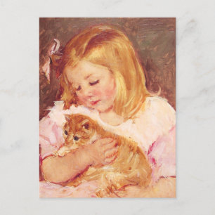 Little Girl with Cat Postcard Vykort