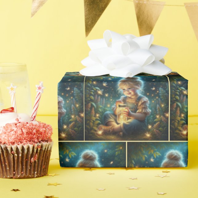 Little Girl with Fireflies in Burk Presentpapper (Födelsedagsfest)