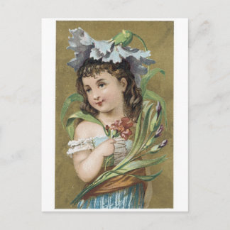 Little Girl with Flowers Tracards Card Vykort