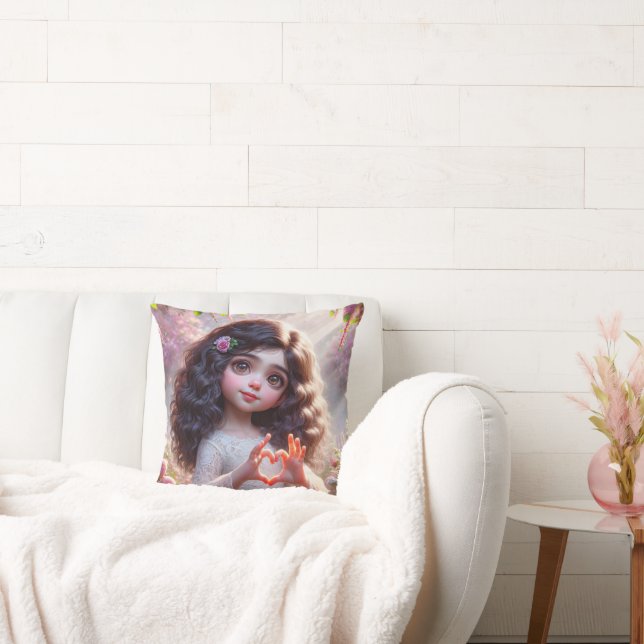 Little Girl with Heart Sign Kudde (Soffa)