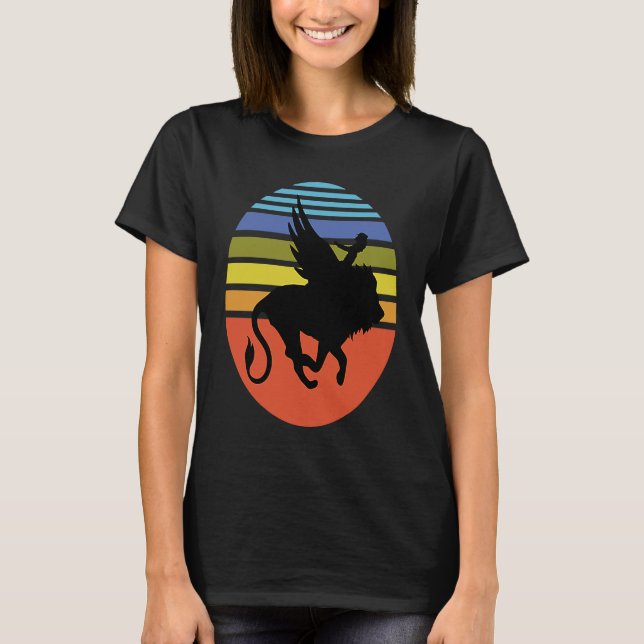 Little Girl with her Wingled Lion imagination retr T Shirt (Framsida)