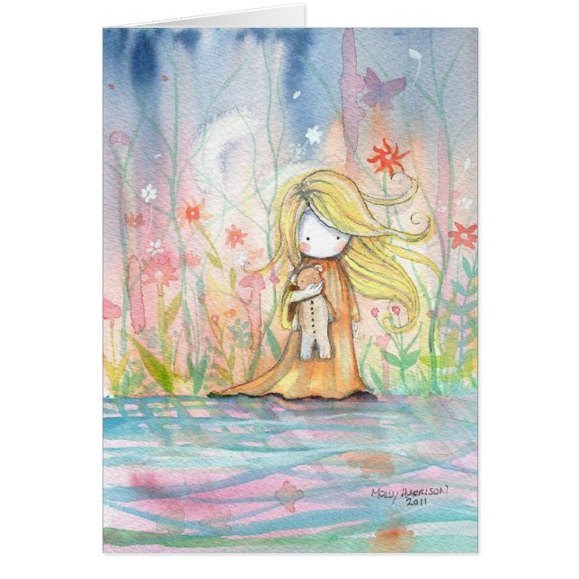 Little Girl with Nalle Card Hälsningskort (Framsidan)