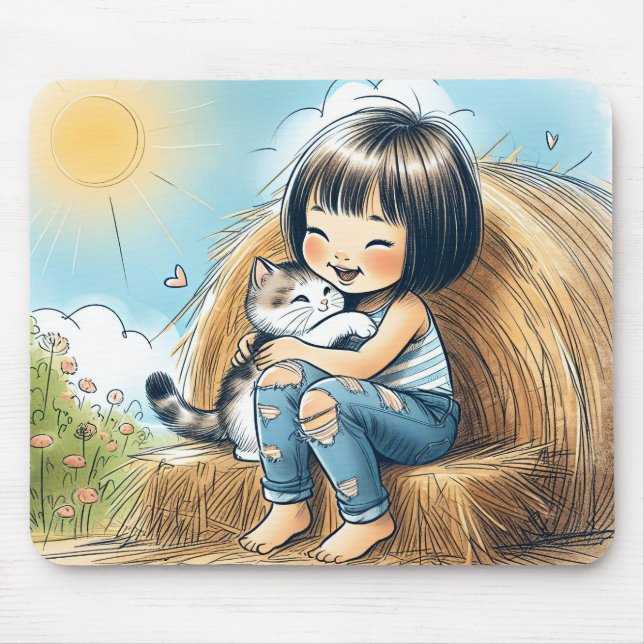 Little Girl with Pet Kitten Musmatta (Framsidan)