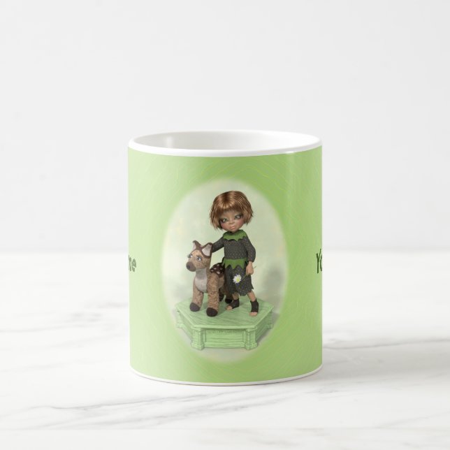 Little girl with plushtoy fawn coffee mug kaffemugg (Center)