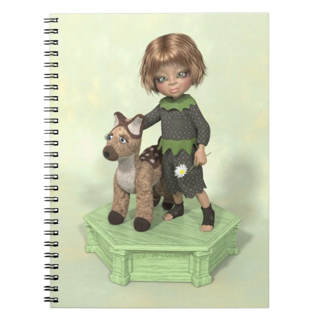 Little girl with plushtoy fawn notebook anteckningsbok (Framsidan)