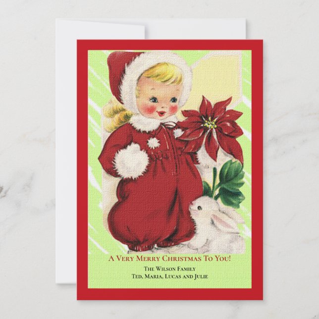 Little Girl with Poinsettia julGreeting Card Inbjudningar (Framsida)