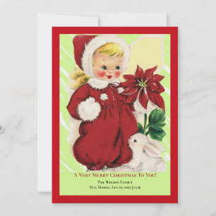 Little Girl with Poinsettia julGreeting Card Inbjudningar