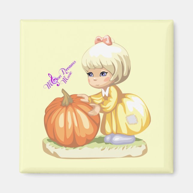 Little Girl with Pumpkin Square Magnet (Framsidan)
