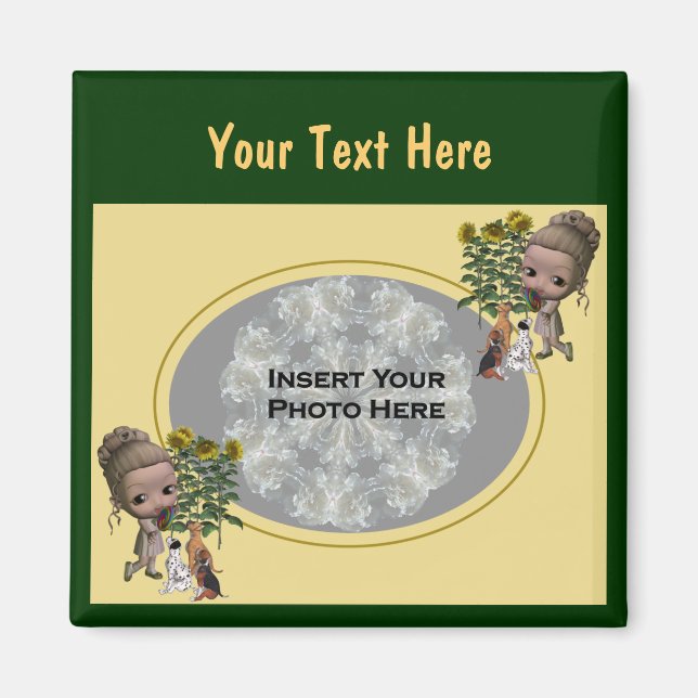 Little Girl with Puppies Photo Magnet (Framsidan)