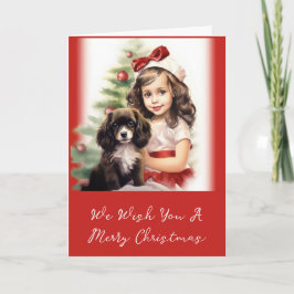 Little Girl with Puppy Photo jul Card Kort