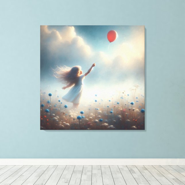 Little Girl with Red Balloon Canvastryck (Insitu (trägolv))