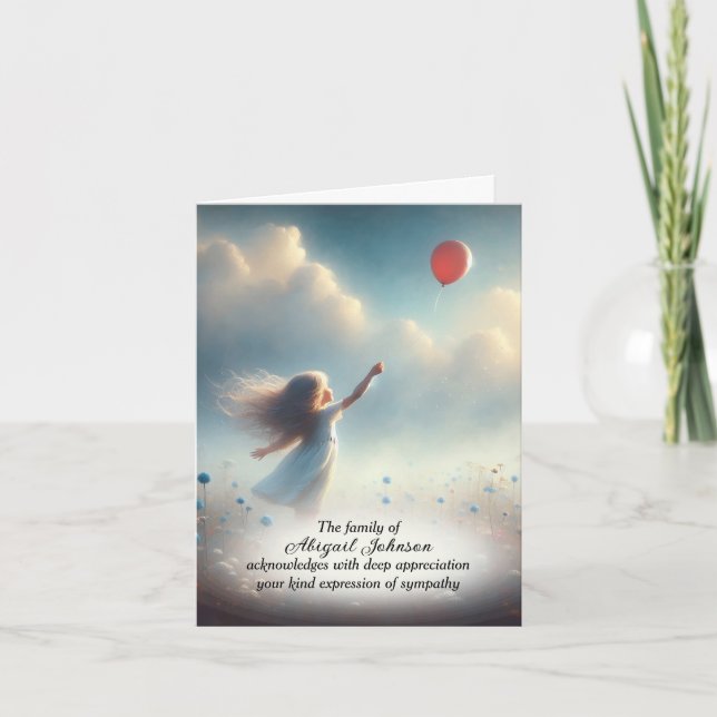 Little Girl with Red Balloon Sympathy Tack Kort (Framsida)