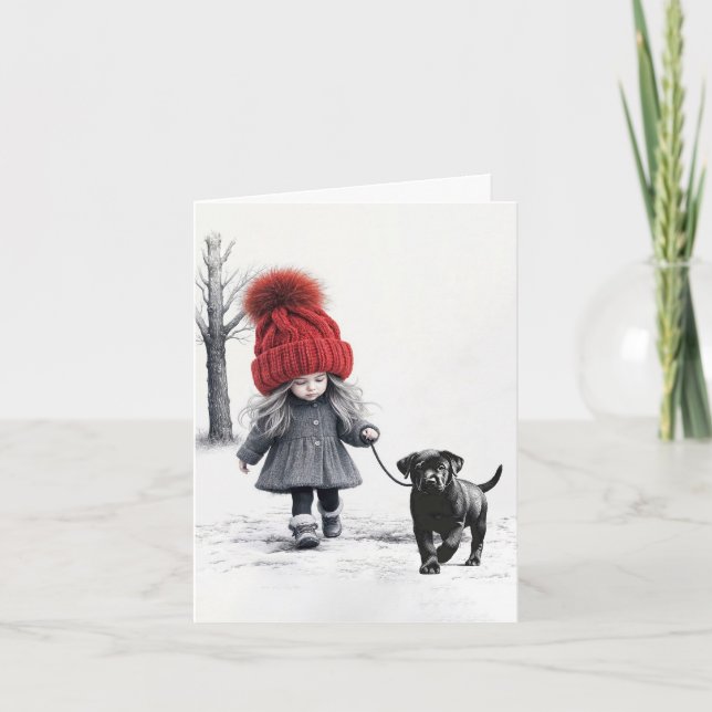 Little Girl with Red Hat and Puppy Kort (Framsida)