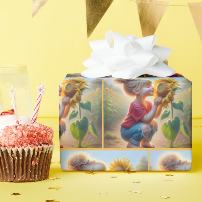 Little Girl with Solros Presentpapper (Födelsedagsfest)