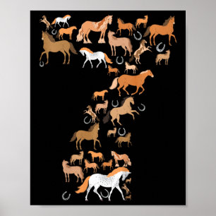 Little Girls 7 ÅRS Old 7:e Birthday Horse Graphi Poster