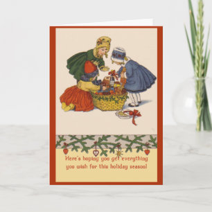 Little Girls and Box of Gifts Vintage Helgdag Art Helgkort