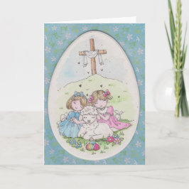 Little Girls and Little Lamb on Easter Morning Kort