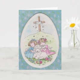 Little Girls and Little Lamb on Easter Morning Kort